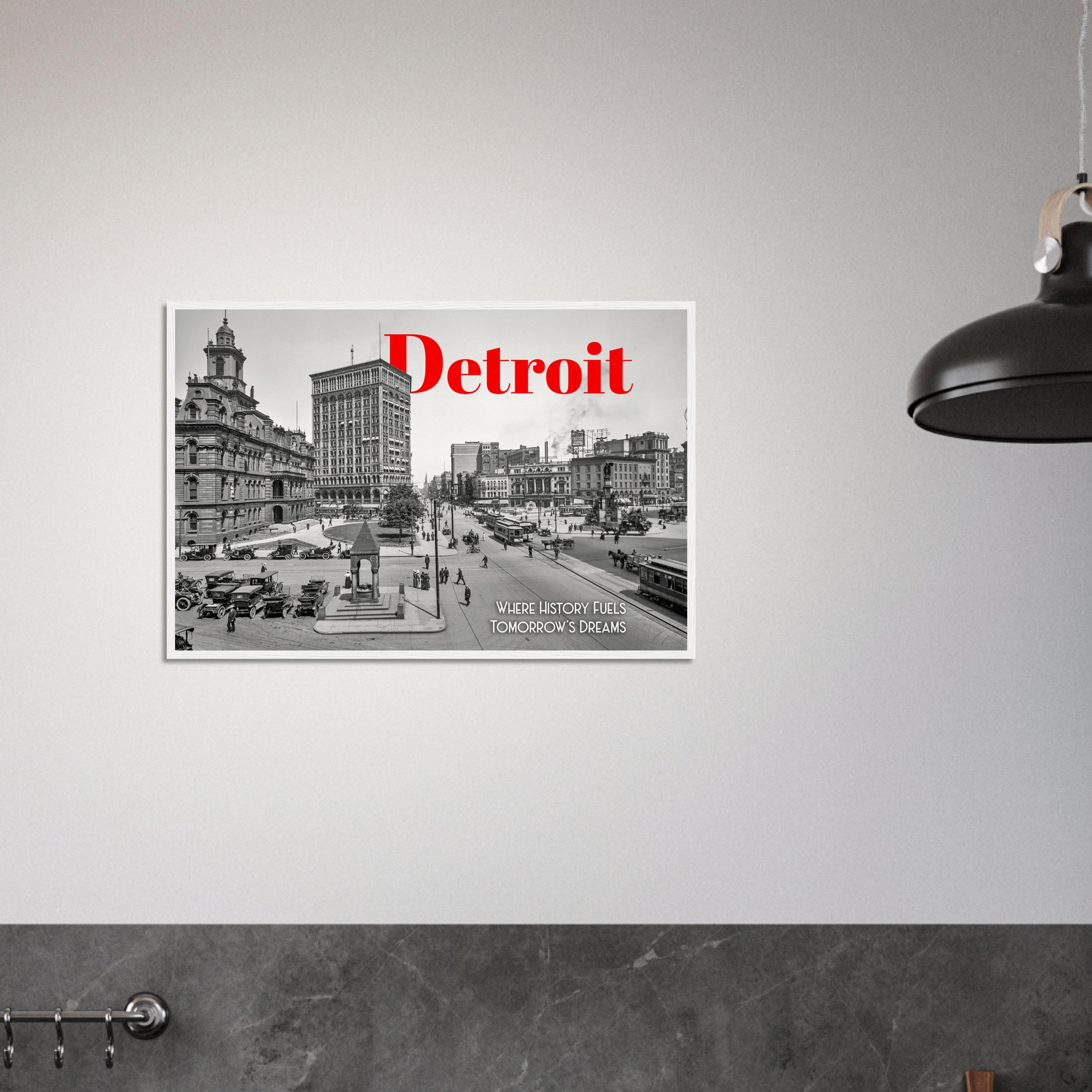 Detroit Campus Martius 1912 - wooden framed poster