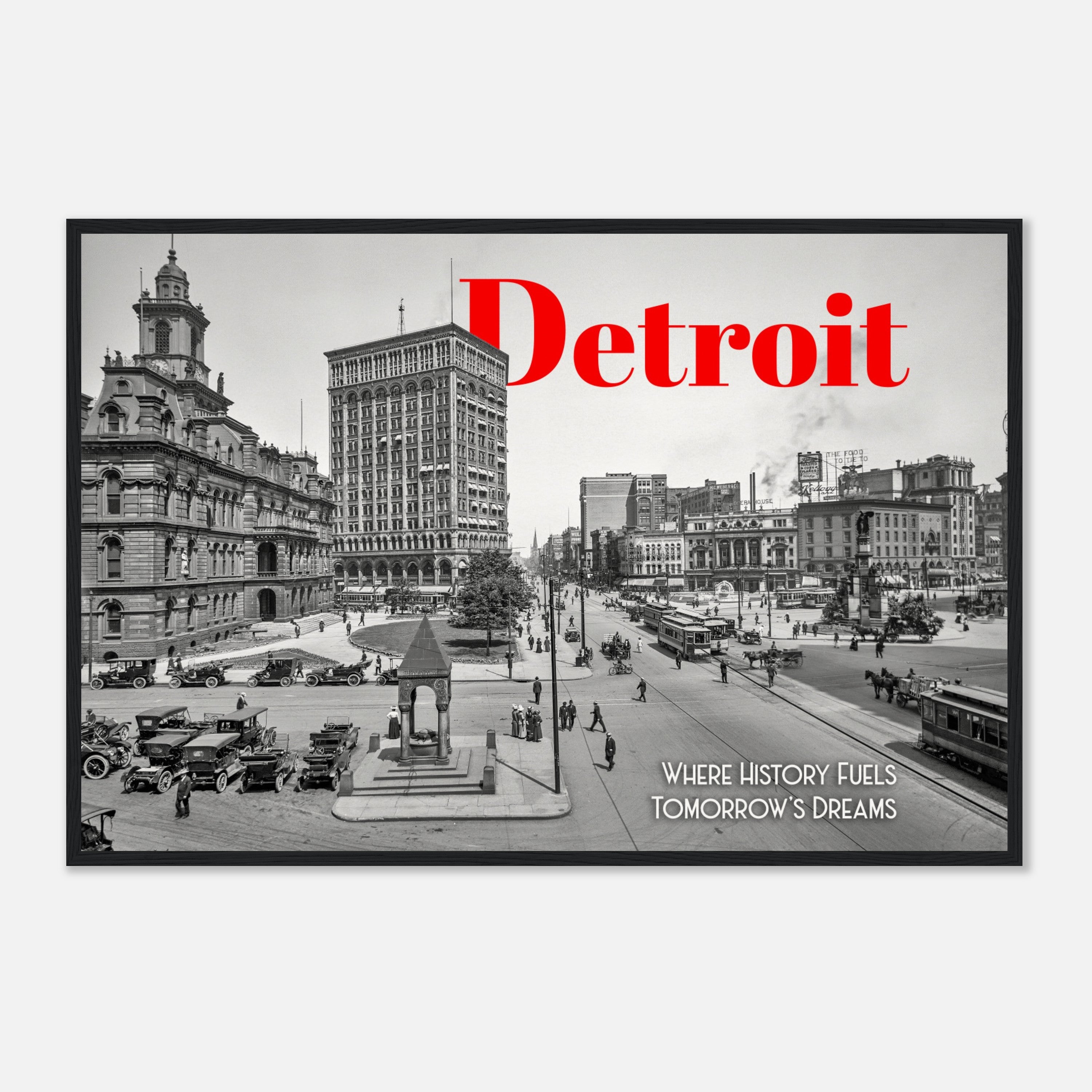 Detroit Campus Martius 1912 - wooden framed poster