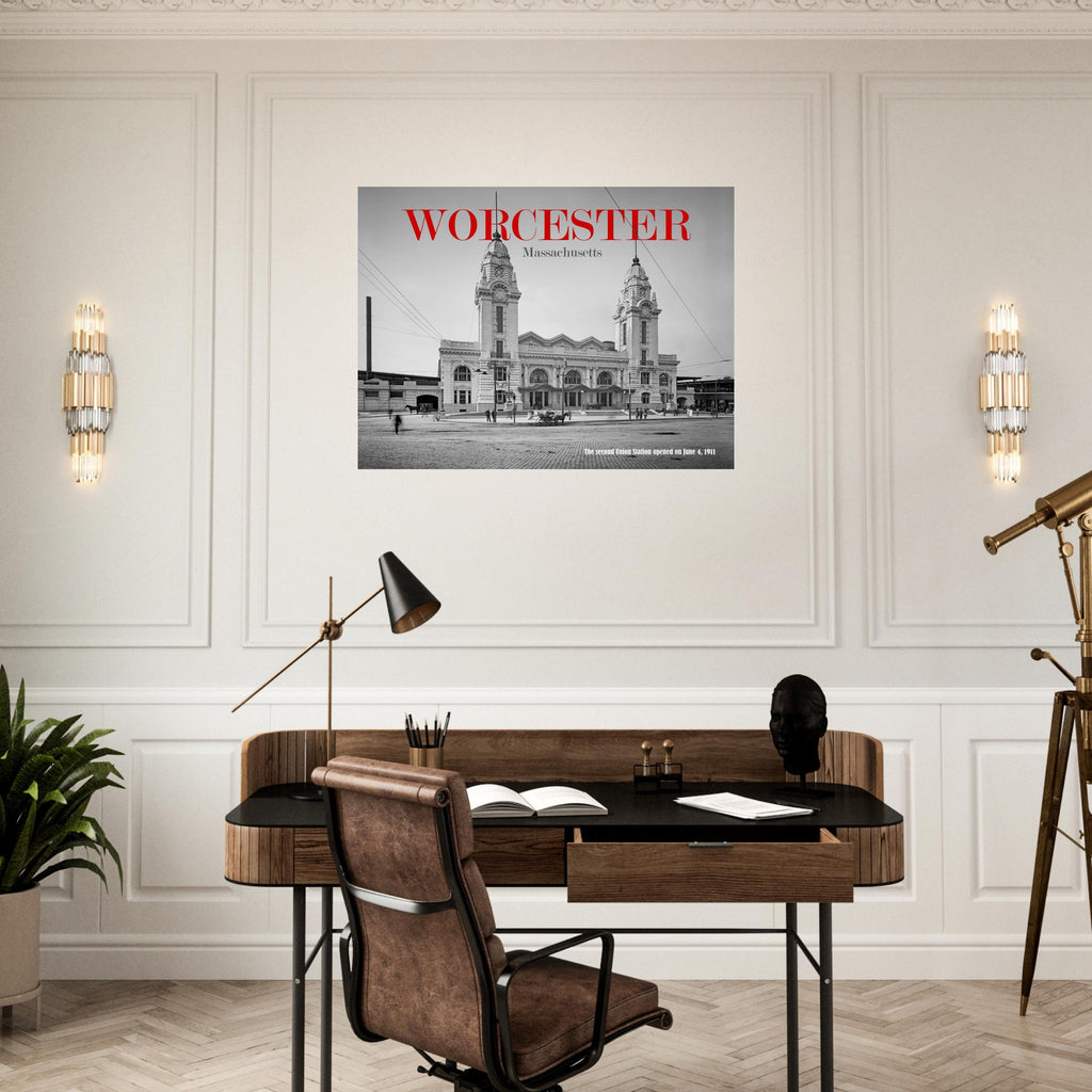 Worcester, Massachusetts - The second Union Station 1911 - Premium Matte Paper Poster