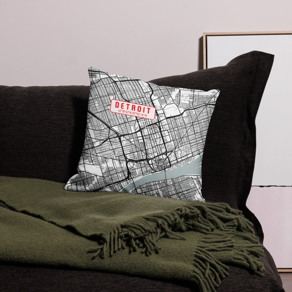 Detroit Reversible Map Pillow