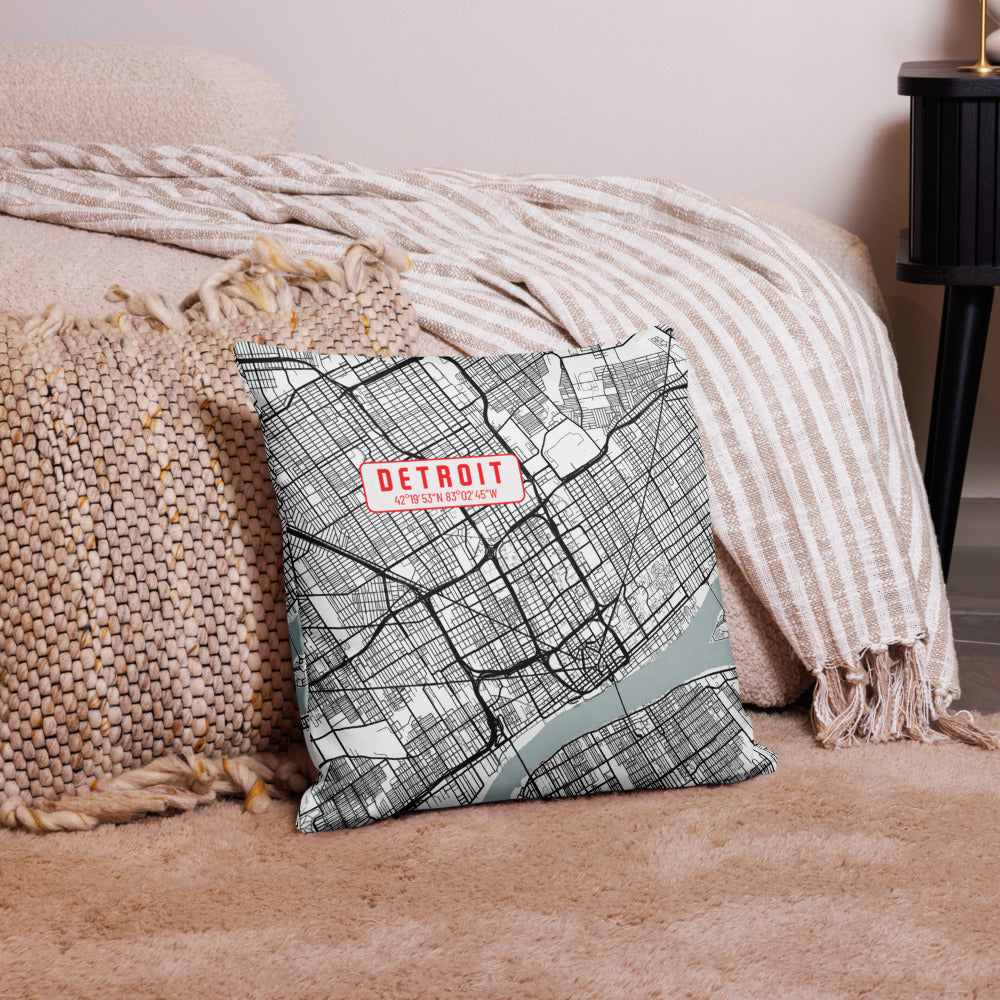 Detroit Reversible Map Pillow