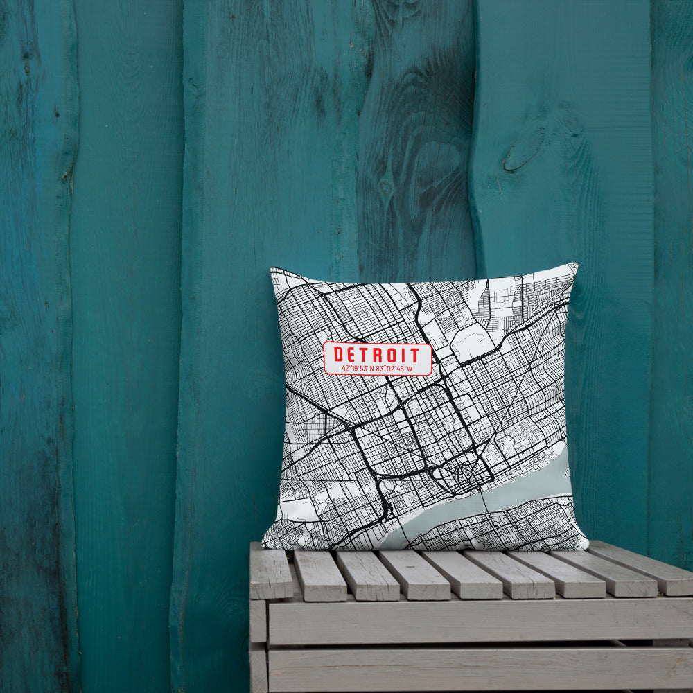 Detroit Reversible Map Pillow