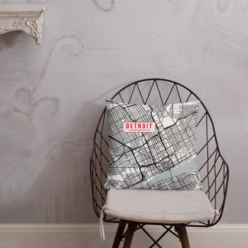 Detroit Reversible Map Pillow