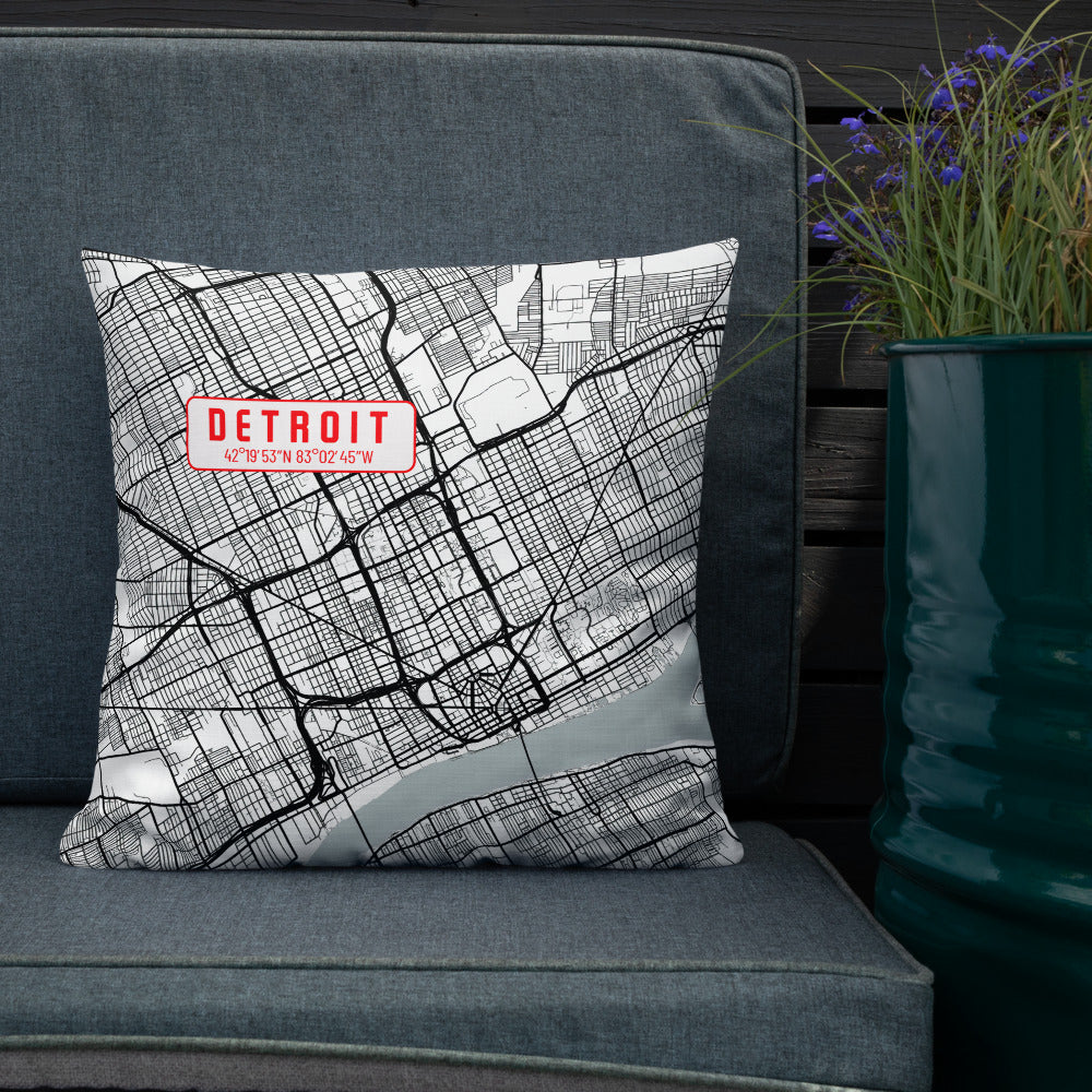 Detroit Reversible Map Pillow
