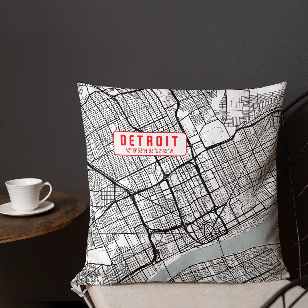 Detroit Reversible Map Pillow