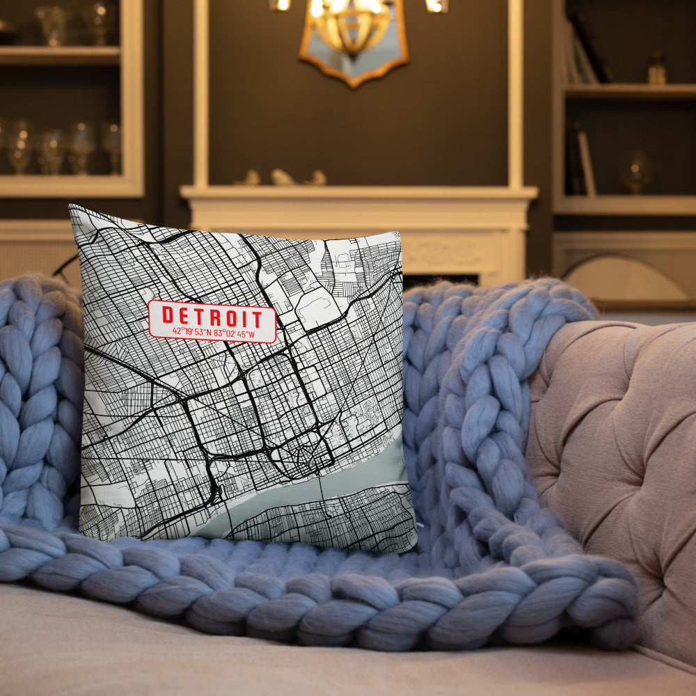 Detroit Reversible Map Pillow