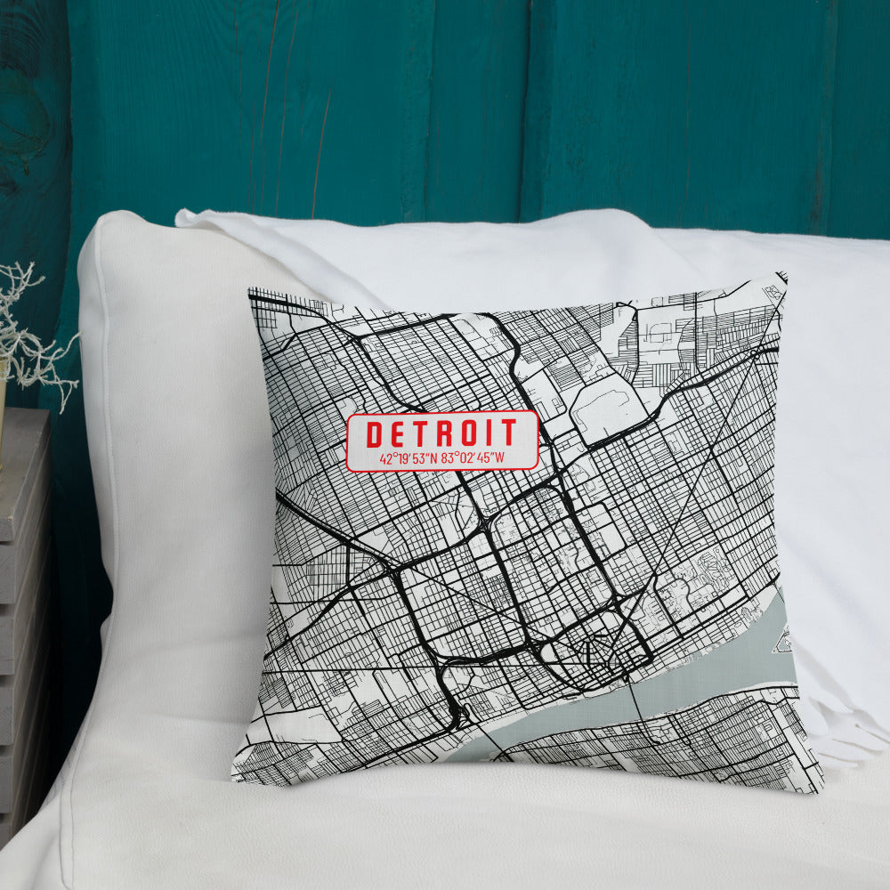 Detroit Reversible Map Pillow