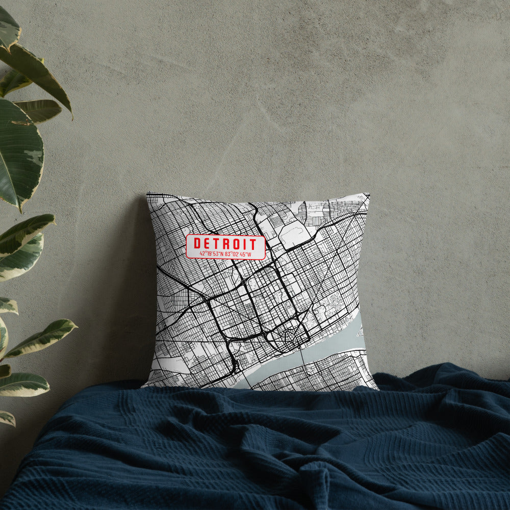 Detroit Reversible Map Pillow
