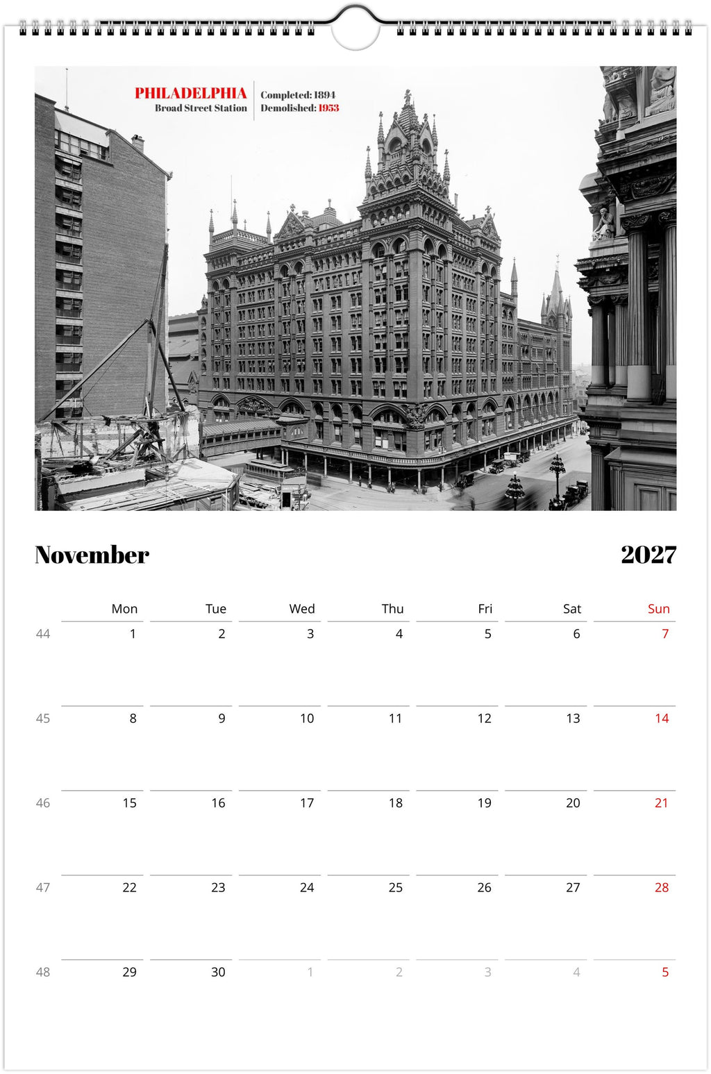 America’s Lost Landmarks - Wall calendar 2027 for architects and historians