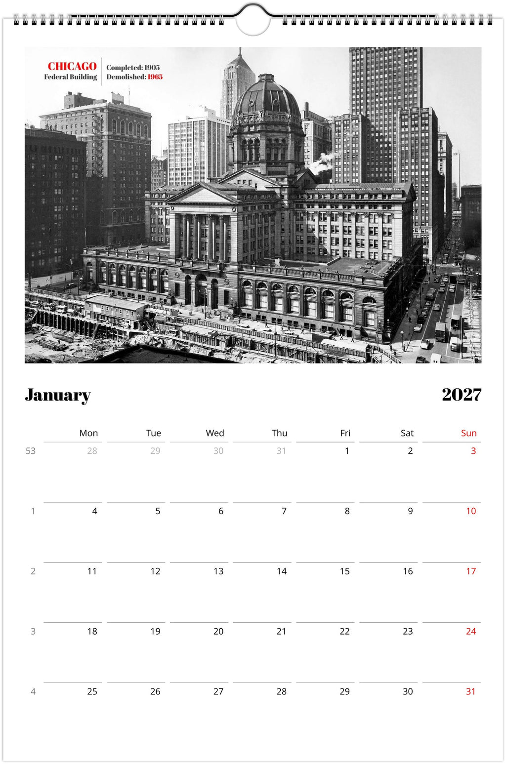 America’s Lost Landmarks - Wall calendar 2027 for architects and historians