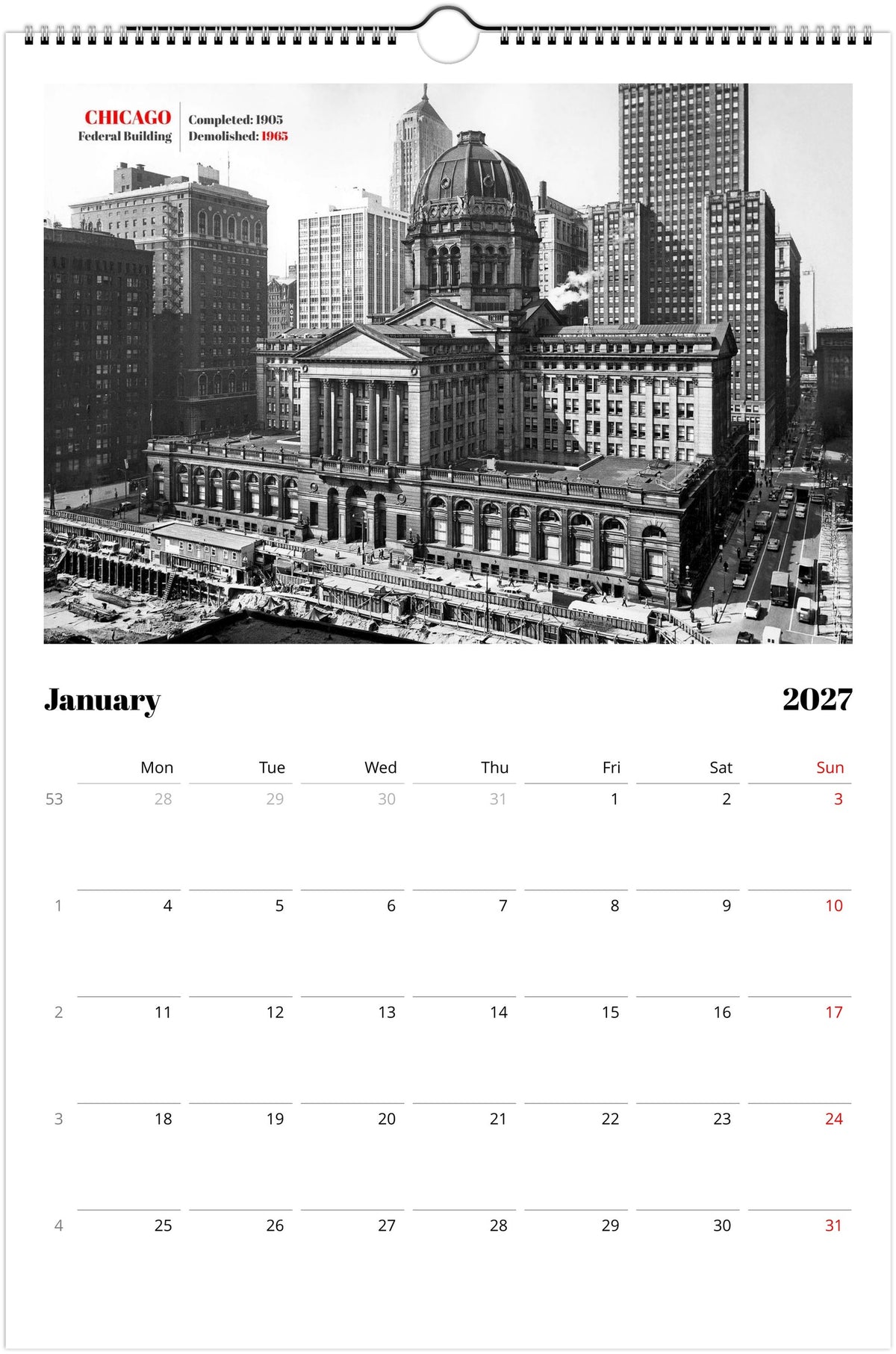 America’s Lost Landmarks - Wall calendar 2027 for architects and historians