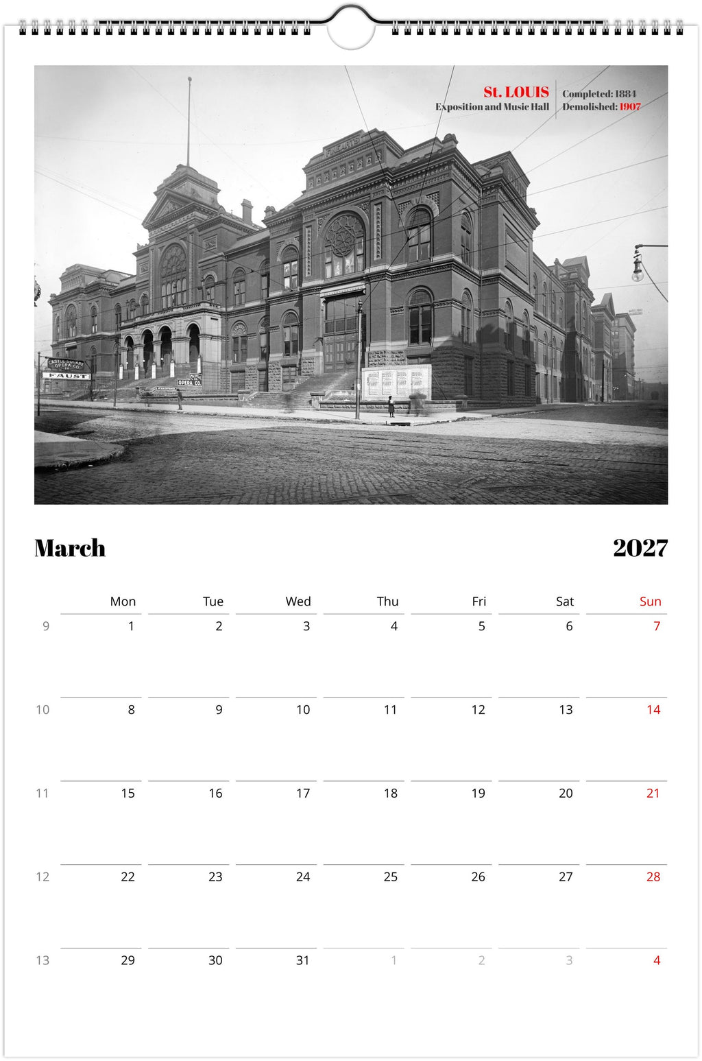 America’s Lost Landmarks - Wall calendar 2027 for architects and historians