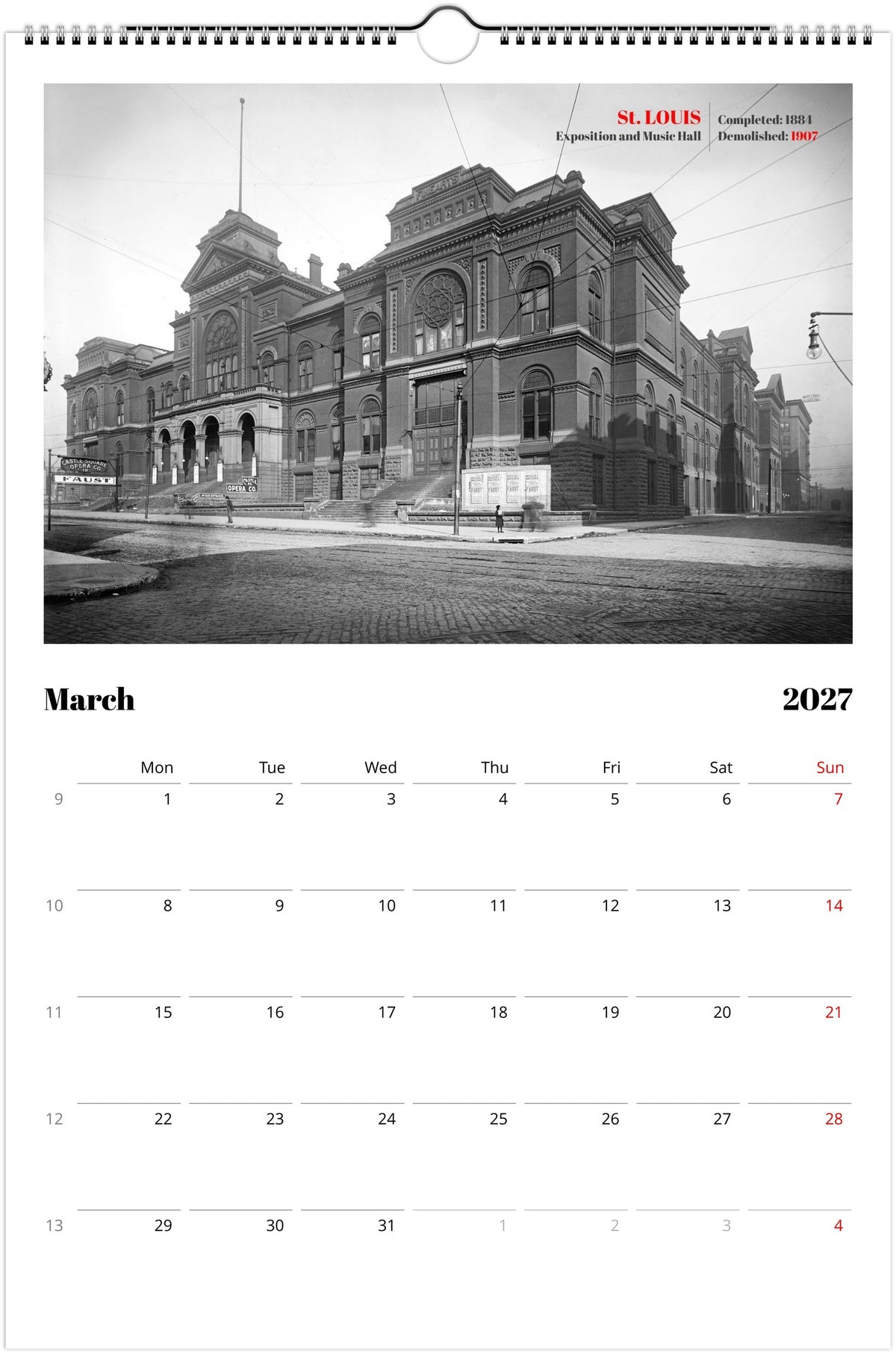 America’s Lost Landmarks - Wall calendar 2027 for architects and historians