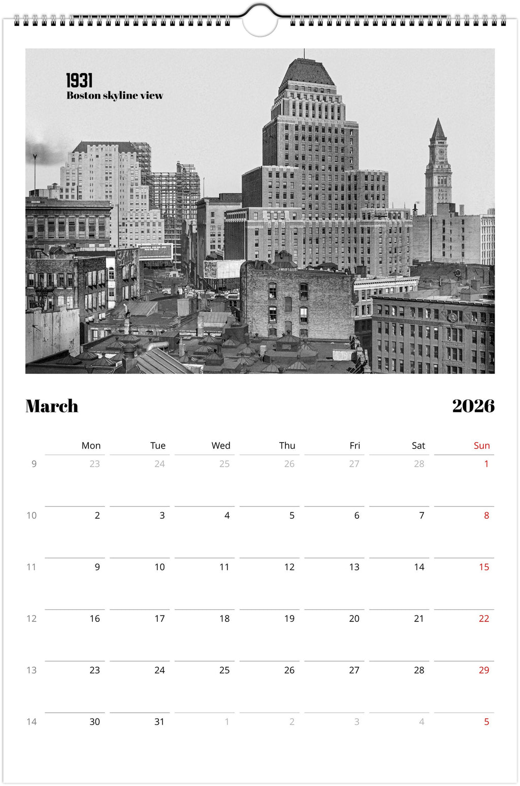 Historic Boston - 2026 Wall Calendar