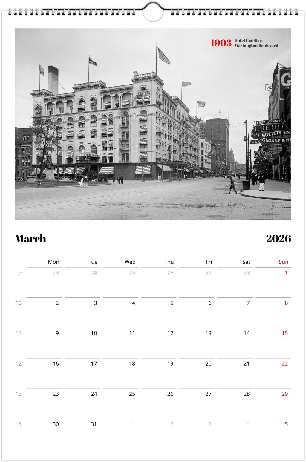 Historic Detroit - 2026 Wall Calendar