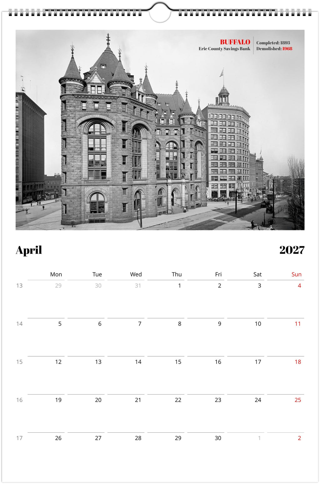 America’s Lost Landmarks - Wall calendar 2027 for architects and historians