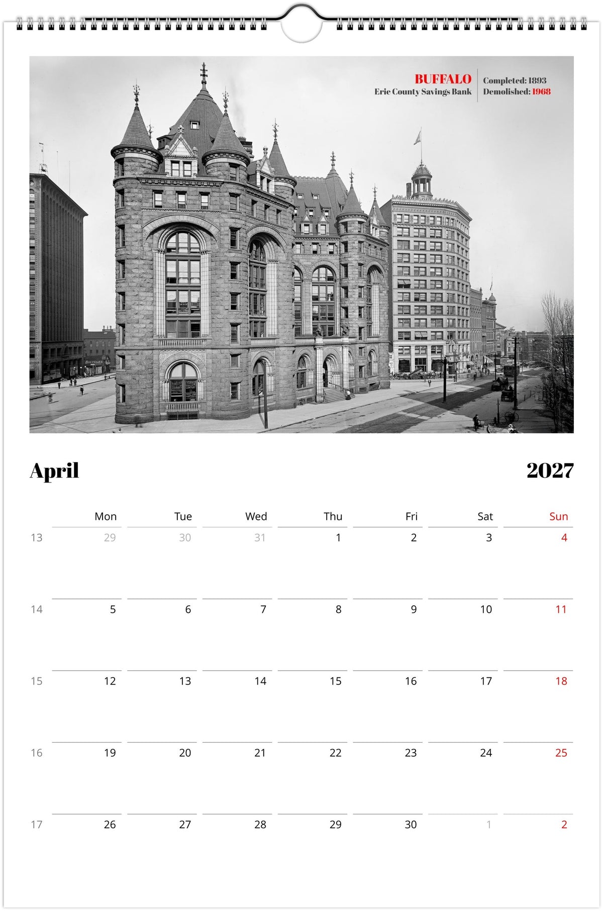 America’s Lost Landmarks - Wall calendar 2027 for architects and historians