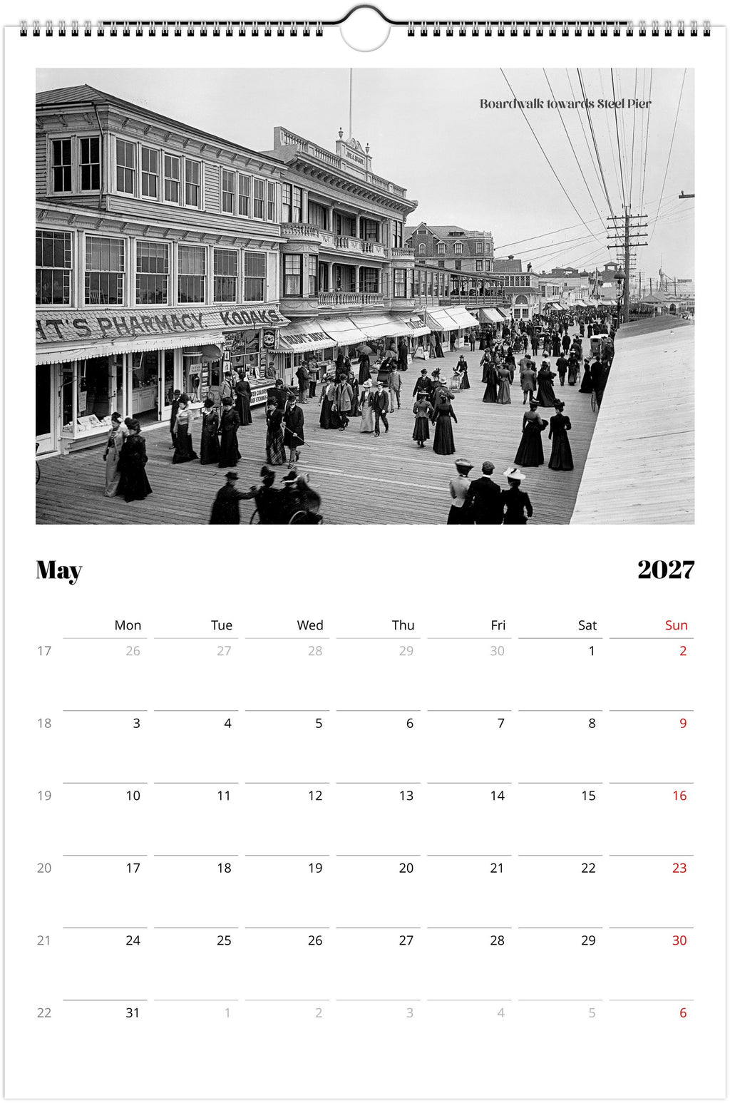 Historic Atlantic City amazing vintage Wall calendar 2027