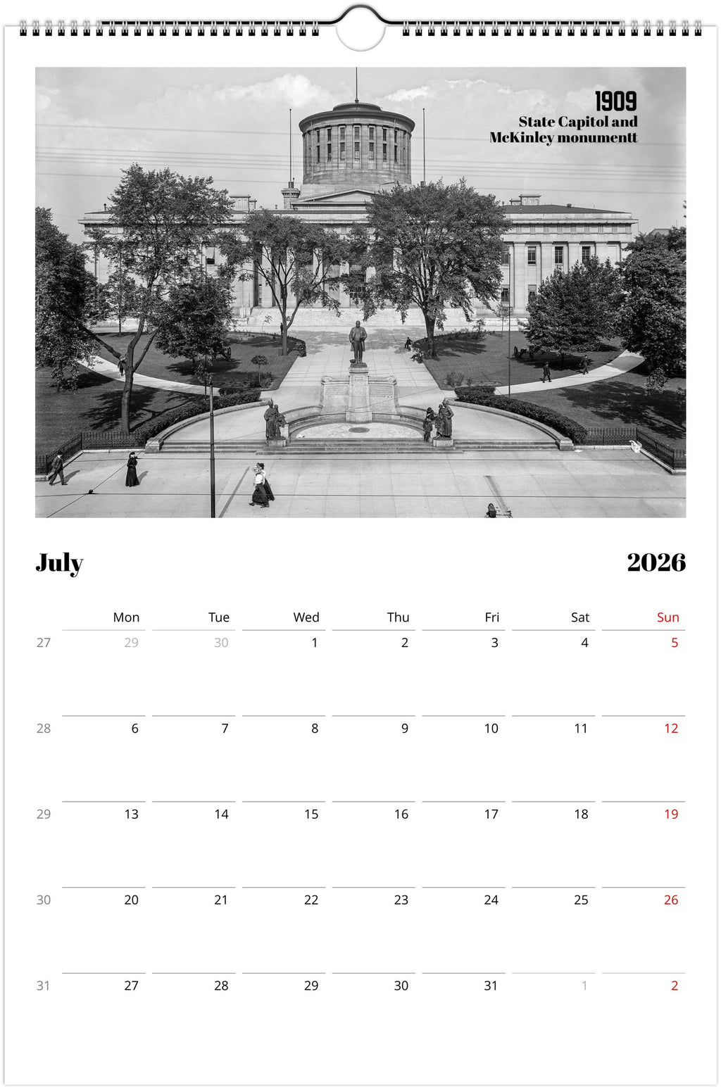 Historic Columbus, Ohio - 2026 Wall Calendar