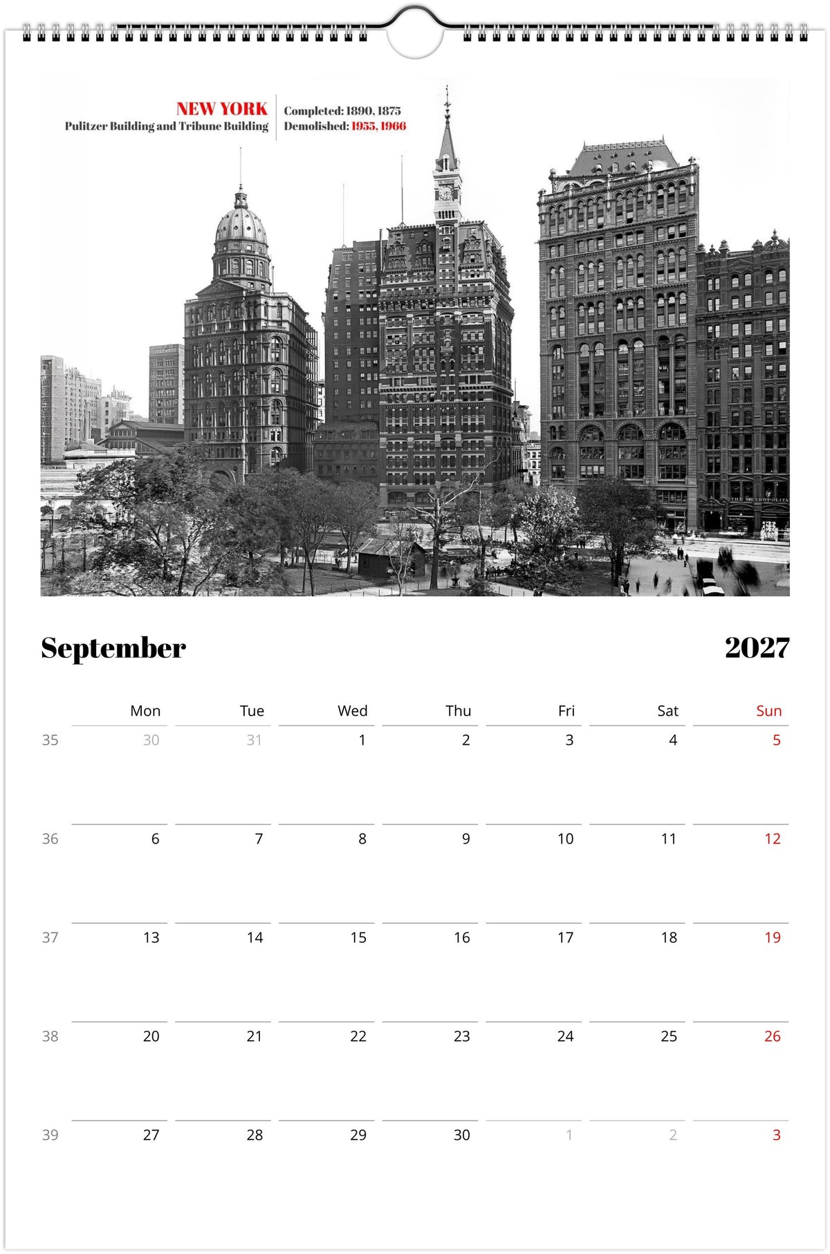 America’s Lost Landmarks - Wall calendar 2027 for architects and historians