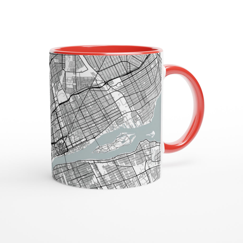 Detroit White 11oz / 0,3 l Ceramic Mug with Color Inside - Modern Black and White Minimalist Map